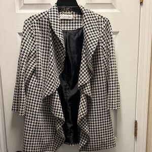 Calvin Klein Black and White Houndstooth Ruffle Front Jacket